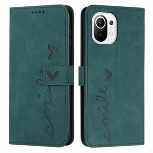 For Xiaomi Mi 11 Lite Skin Feel Heart Pattern Leather Phone Case(Green)