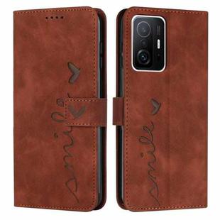 For Xiaomi 11T/11T Pro Skin Feel Heart Pattern Leather Phone Case(Brown)