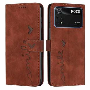 For Xiaomi Poco M4 Pro Skin Feel Heart Pattern Leather Phone Case(Brown)