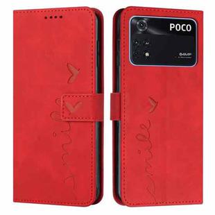 For Xiaomi Poco M4 Pro Skin Feel Heart Pattern Leather Phone Case(Red)