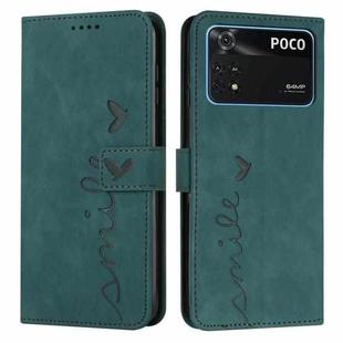 For Xiaomi Poco M4 Pro Skin Feel Heart Pattern Leather Phone Case(Green)