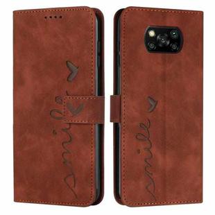 For Xiaomi Poco X3 NFC Skin Feel Heart Pattern Leather Phone Case(Brown)