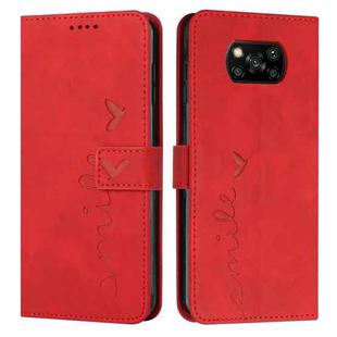 For Xiaomi Poco X3 NFC Skin Feel Heart Pattern Leather Phone Case(Red)