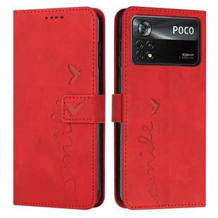 For Xiaomi Poco X4 Pro 5G Skin Feel Heart Pattern Leather Phone Case(Red)