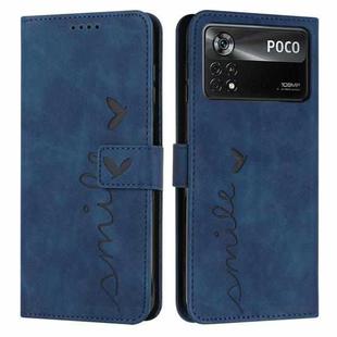 For Xiaomi Poco X4 Pro 5G Skin Feel Heart Pattern Leather Phone Case(Blue)