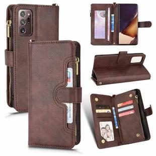 For Samsung Galaxy Note20 Litchi Texture Zipper Leather Phone Case(Brown)