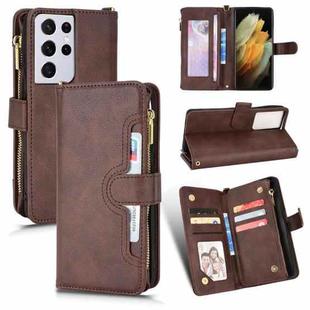 For Samsung Galaxy S21 Ultra 5G Litchi Texture Zipper Leather Phone Case(Brown)