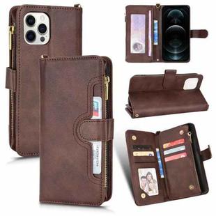 For iPhone 12 / 12 Pro Litchi Texture Zipper Leather Phone Case(Brown)