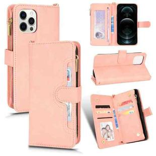 For iPhone 12 / 12 Pro Litchi Texture Zipper Leather Phone Case(Pink)