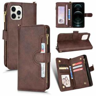 For iPhone 12 Pro Max Litchi Texture Zipper Leather Phone Case(Brown)