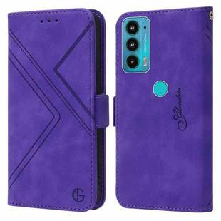 For Motorola Moto E20 / E30 / E40 RFID Geometric Line Flip Leather Phone Case(Purple)