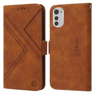 For Motorola Moto E32 RFID Geometric Line Flip Leather Phone Case(Brown)