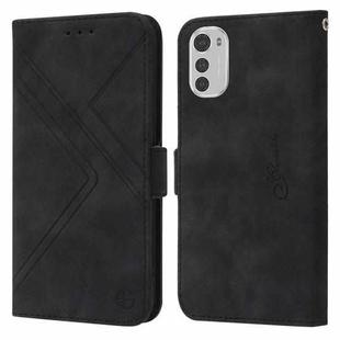 For Motorola Moto E32 RFID Geometric Line Flip Leather Phone Case(Black)