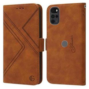 For Motorola Moto G22 RFID Geometric Line Flip Leather Phone Case(Brown)