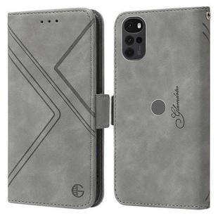 For Motorola Moto G22 RFID Geometric Line Flip Leather Phone Case(Grey)