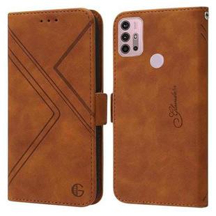 For Motorola Moto G30 / G10 / G20 RFID Geometric Line Flip Leather Phone Case(Brown)