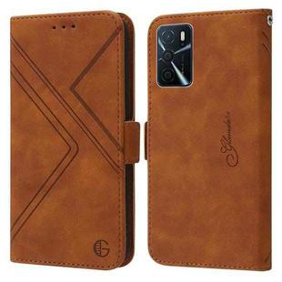 For OPPO A16 RFID Geometric Line Flip Leather Phone Case(Brown)