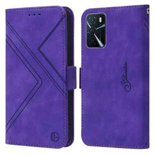 For OPPO A16 RFID Geometric Line Flip Leather Phone Case(Purple)