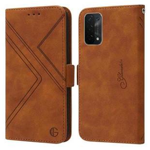 For OPPO A54 5G / A74 5G RFID Geometric Line Flip Leather Phone Case(Brown)