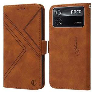 For Xiaomi Poco X4 Pro 5G RFID Geometric Line Flip Leather Phone Case(Brown)