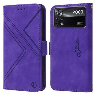 For Xiaomi Poco X4 Pro 5G RFID Geometric Line Flip Leather Phone Case(Purple)