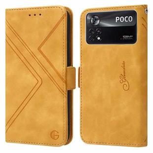 For Xiaomi Poco X4 Pro 5G RFID Geometric Line Flip Leather Phone Case(Yellow)