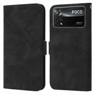 For Xiaomi Poco X4 Pro 5G RFID Geometric Line Flip Leather Phone Case(Black)