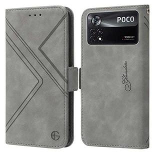 For Xiaomi Poco X4 Pro 5G RFID Geometric Line Flip Leather Phone Case(Grey)