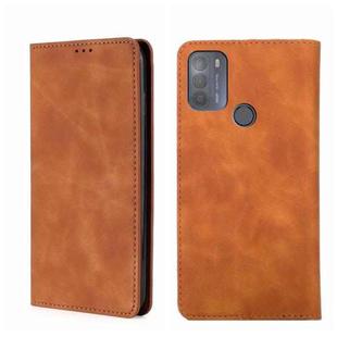 For Motorola Moto G50 Skin Feel Magnetic Horizontal Flip Leather Phone Case(Light Brown)