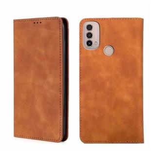 For Motorola Moto E40 Skin Feel Magnetic Horizontal Flip Leather Phone Case(Light Brown)