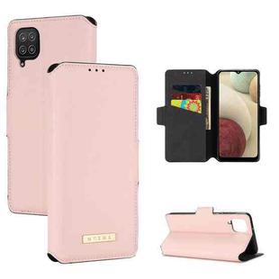 For Samsung Galaxy A12 5G MUXMA MX115 Cross Texture Oil Edge Flip Leather Phone Case(Pink)