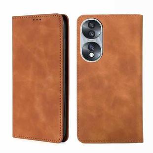 For Honor 70 Skin Feel Magnetic Horizontal Flip Leather Phone Case(Light Brown)