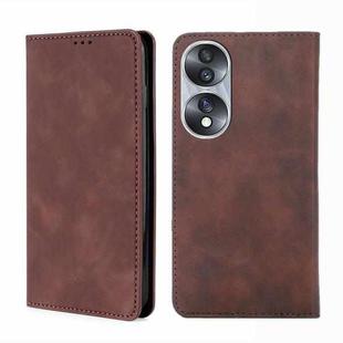 For Honor 70 Skin Feel Magnetic Horizontal Flip Leather Phone Case(Dark Brown)