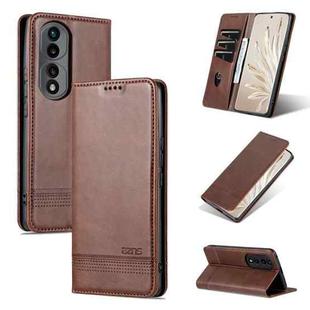 For Honor 70 AZNS Magnetic Calf Texture Flip Leather Phone Case(Dark Brown)