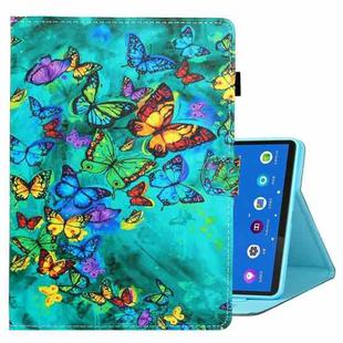 For Lenovo Tab M10 3rd Gen Coloured Drawing Smart Leather Tablet Case(Green Butterfly)