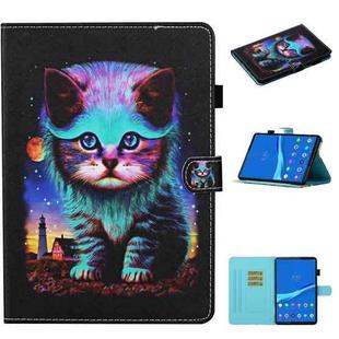 For Lenovo Tab M10 Plus 10.6 3rd Gen 2022 Coloured Drawing Stitching Smart Leather Tablet Case(Night Cat)