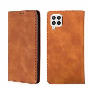 For Samsung Galaxy A22 4G Skin Feel Magnetic Horizontal Flip Leather Phone Case(Light Brown)