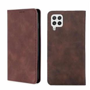 For Samsung Galaxy A22 5G Skin Feel Magnetic Horizontal Flip Leather Phone Case(Dark Brown)