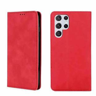 For Samsung Galaxy S22 Ultra 5G Skin Feel Magnetic Horizontal Flip Leather Phone Case(Red)