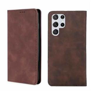 For Samsung Galaxy S22 Ultra 5G Skin Feel Magnetic Horizontal Flip Leather Phone Case(Dark Brown)