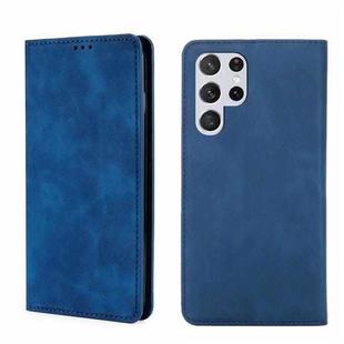 For Samsung Galaxy S22 Ultra 5G Skin Feel Magnetic Horizontal Flip Leather Phone Case(Blue)