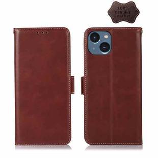 For iPhone 14 Crazy Horse Top Layer Cowhide Leather Phone Case (Brown)
