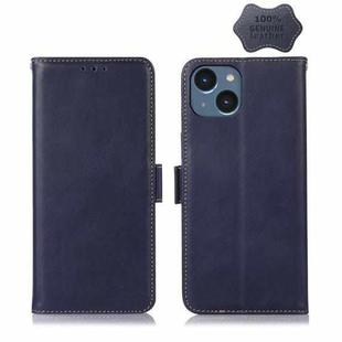 For iPhone 14 Crazy Horse Top Layer Cowhide Leather Phone Case (Blue)