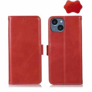 For iPhone 14 Crazy Horse Top Layer Cowhide Leather Phone Case (Red)