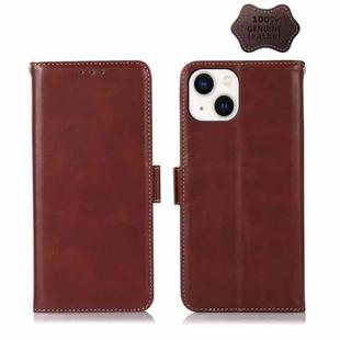 For iPhone 14 Plus Crazy Horse Top Layer Cowhide Leather Phone Case (Brown)
