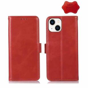For iPhone 14 Plus Crazy Horse Top Layer Cowhide Leather Phone Case (Red)