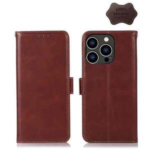 For iPhone 14 Pro Crazy Horse Top Layer Cowhide Leather Phone Case(Brown)