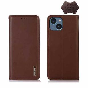 For iPhone 14 Plus KHAZNEH Nappa Top Layer Cowhide Leather Phone Case (Brown)