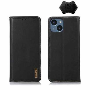 For iPhone 14 Plus KHAZNEH Nappa Top Layer Cowhide Leather Phone Case (Black)