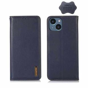 For iPhone 14 Plus KHAZNEH Nappa Top Layer Cowhide Leather Phone Case (Blue)